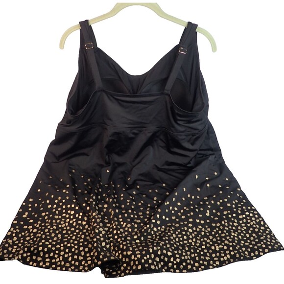 Swimsuits For All Retro Swim Dress Women's Plus Size 26 Black Gold Foil Flowy - Picture 3 of 10